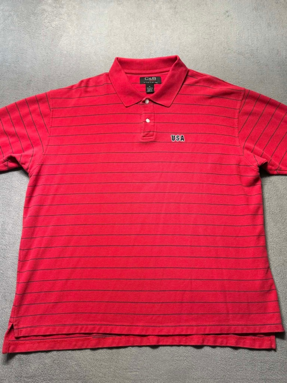 Croft & Barrow Sport Mens XL Polo Shirt Red Striped USA Logo Golf EUC